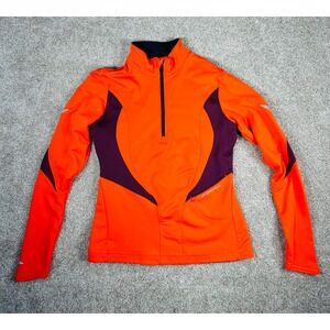 Brooks Womens Running Pullover Top S Orange Purple Half Zip Activewear pockets